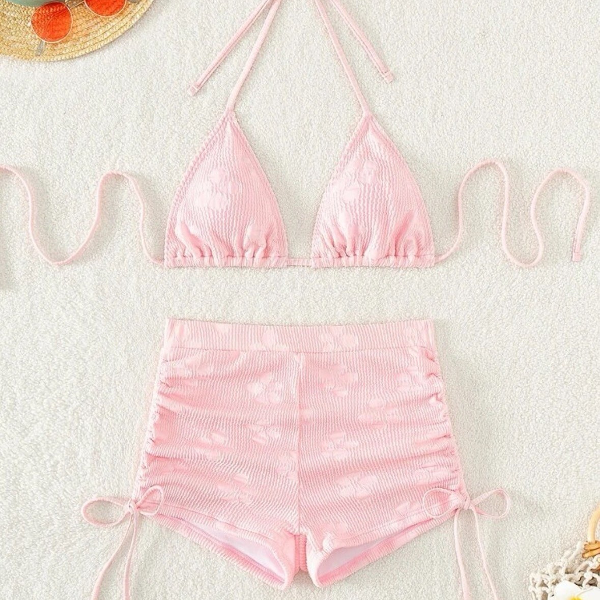 Free Shipping High Value 4 Piece Bikini Set for Women Abstract Print Swimsuit with Mesh Cover Up and Skirt