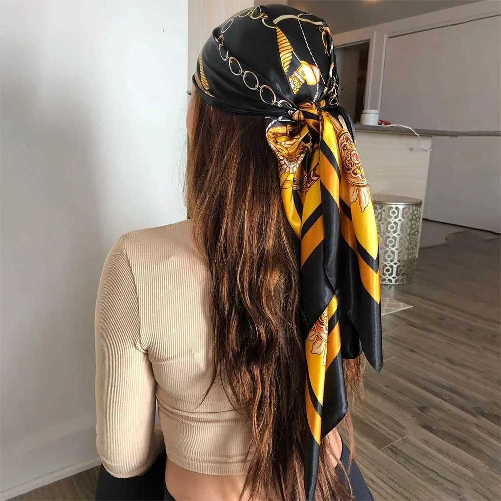 1PC Square Scarf with Leopard Print and Color Block Design - Versatile Satin Scarf Head Scarf Multi-purpose Silk-like Scarf Z260330