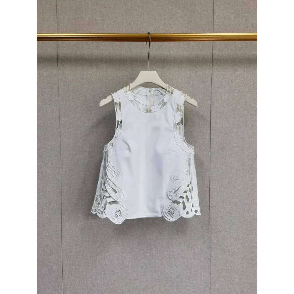 White Set Female Fashionable Hollow Embroidered Top+Fashion Wide Leg Pants Summer Mdng260330