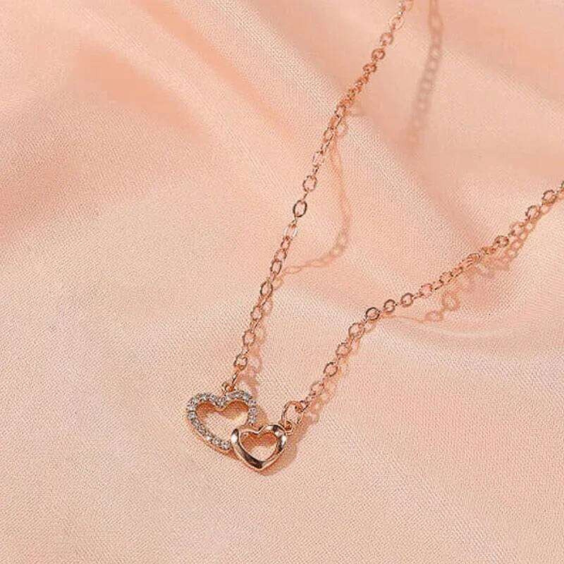 Heart Double Pendant Necklace Fashion Jewellery Finery Accessories Exquisite Zirconia Charming Love Pendant Elegant Gift for Women