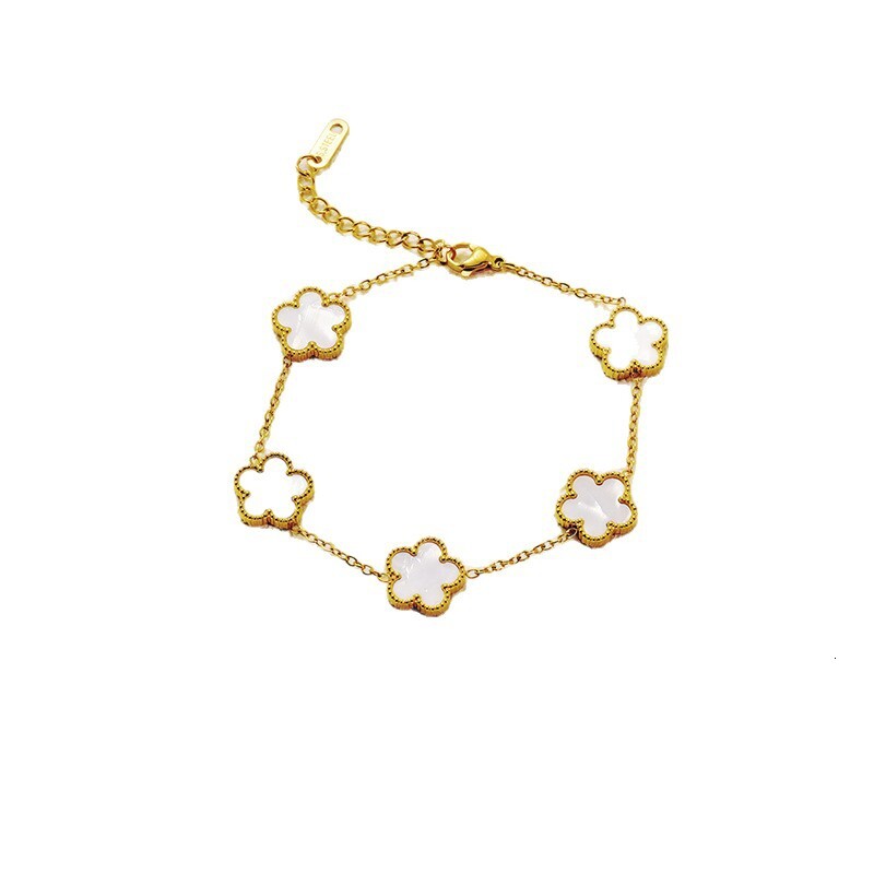 Bracelet Titanium Steel Lucky Clover Five-Leaf Flower Bracelet Simple Fashion Versatile Light Luxury High-End Double-Sided Mother-Of-Pearl Jewelry Bra