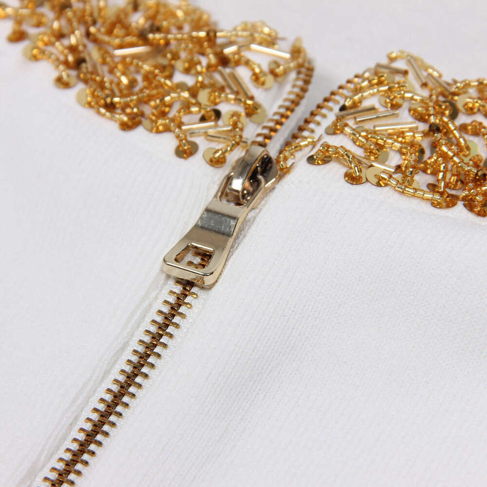 Summer new designer sleeveless thick bead trimmed slim knit dress with e22 back zipper 2026