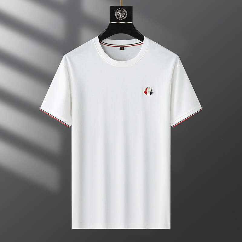 Light Luxury Ice Silk Cotton Round Neck Short T-Shirt Summer Trendy Fashion European Goods High-End Casual Half Sleeve Men