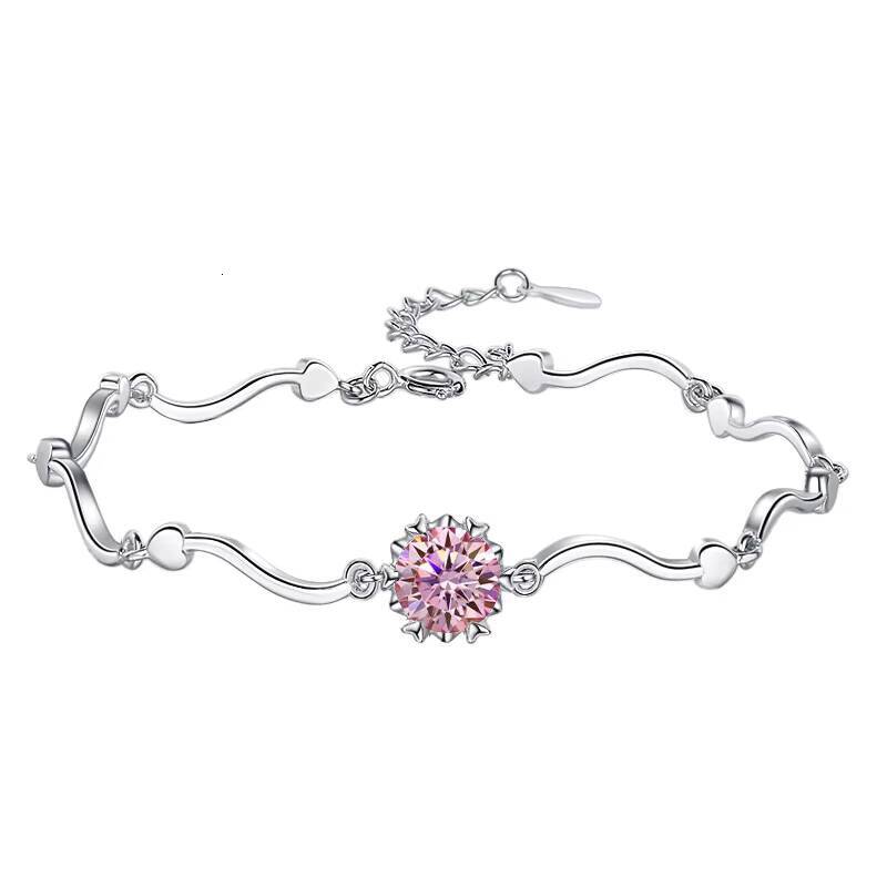 Romantic Heart Snowflake Wave Bracelet S925 Sterling Silver Plated 18K Gold Brilliant Cut Moissanite Jewelry for Women