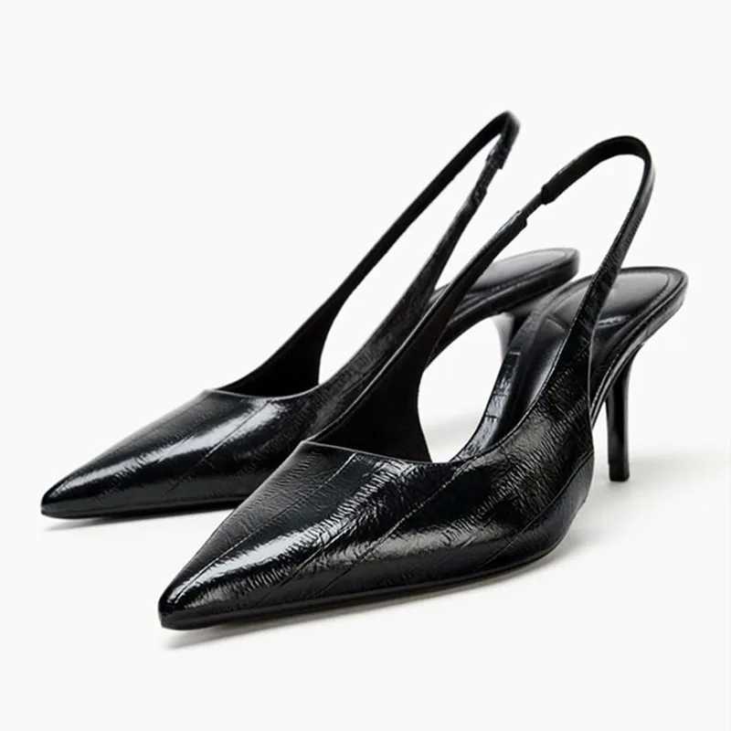 Textured Top Design Slingback Thin High Heels for Ladies Sexy Pointy Toe Back Strap Pumps Women Elegant Slingback Office Shoes Z260330