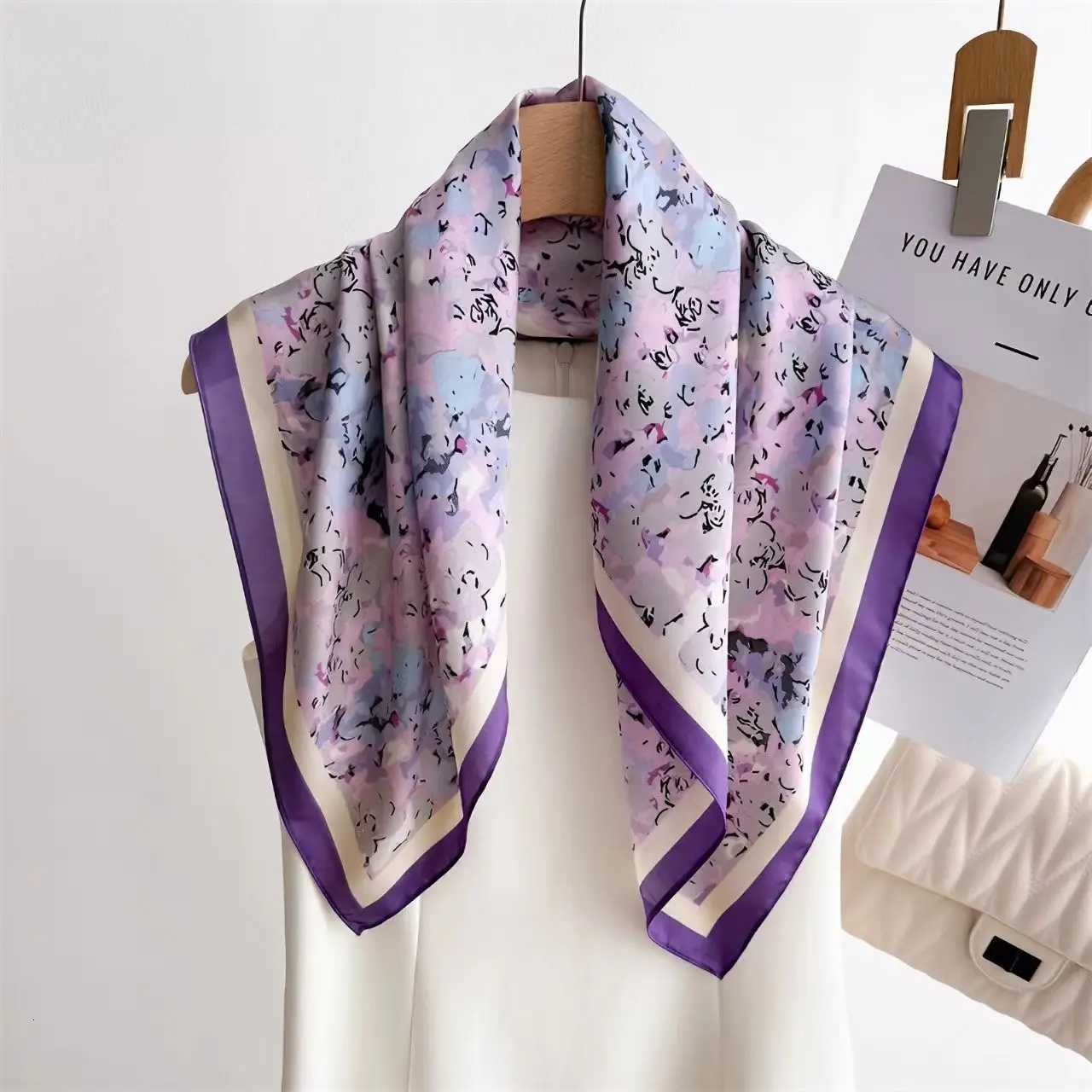Elegant Purple Color Block Scarf Lightweight SilkLike for Fashion WenDaily Wear Gift Neck Tie Wrap Satin ChicLadies Scarf X260328