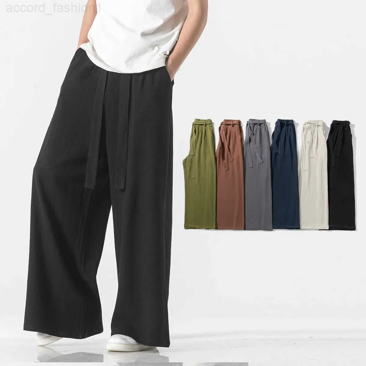 Spring Cotton Linen Pants Men Elastic Waist Casual wide leg Pant Loose Sweatpants Traditional Chinese Trousers pantalons homme H260330