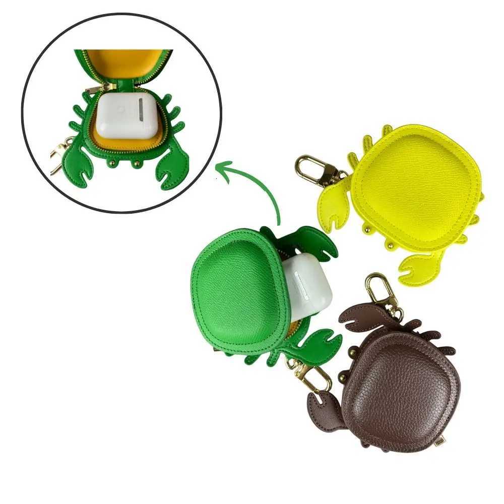 Cute Crab PU Leather AirPods Case Cover Keychain Holder for Wireless Earphones Candy Color Bag Charm Accessory with Metal Clip Z260330