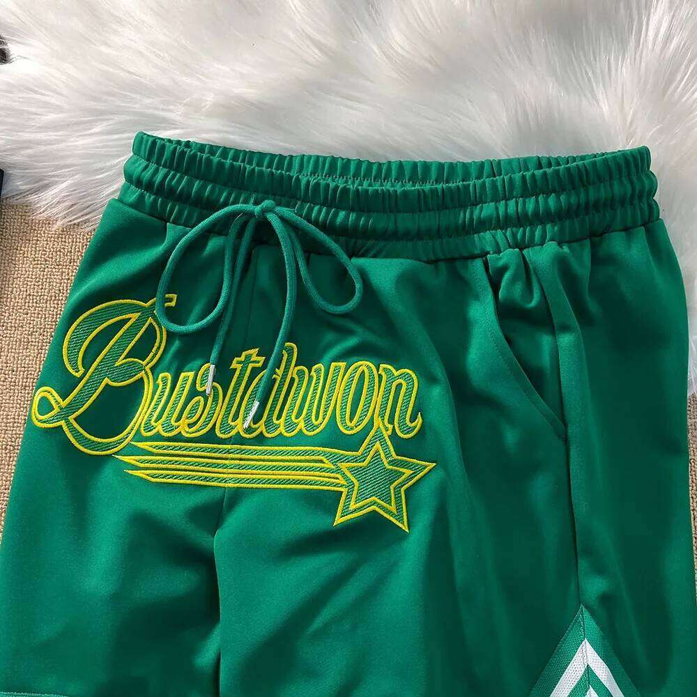 Stripe Vent Embroidery Letters Star Label Basketball Shorts Men Women Black Red Green Drawstring Loose Sports Running Shortpants