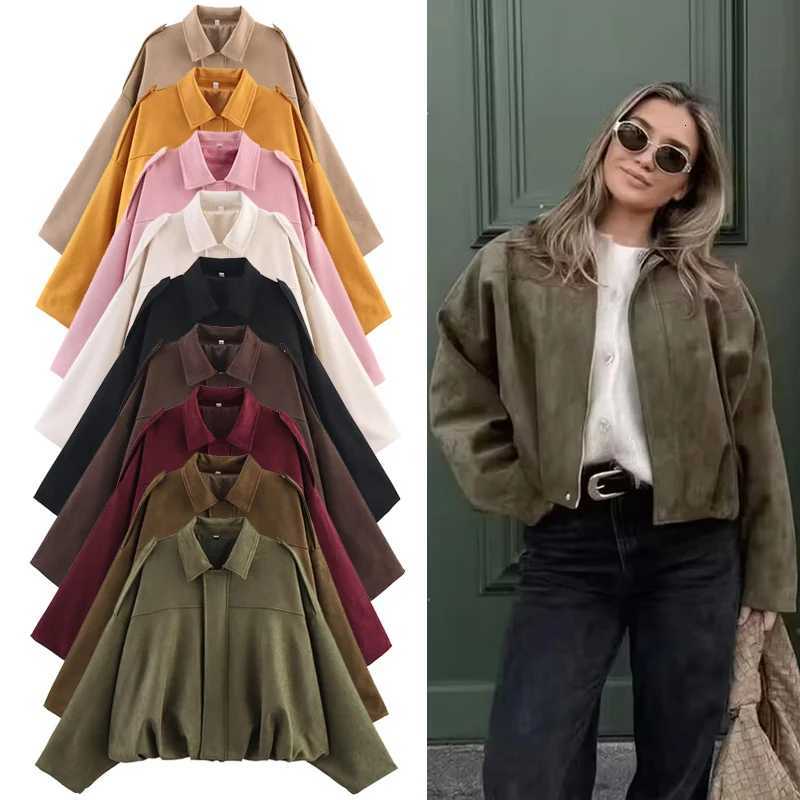 Women Green Suede Jacket 2026 New Spring Fashion Long Sleeve Zipper Oversize Bomber Jackets Chic Female Street Casual Coats T260328