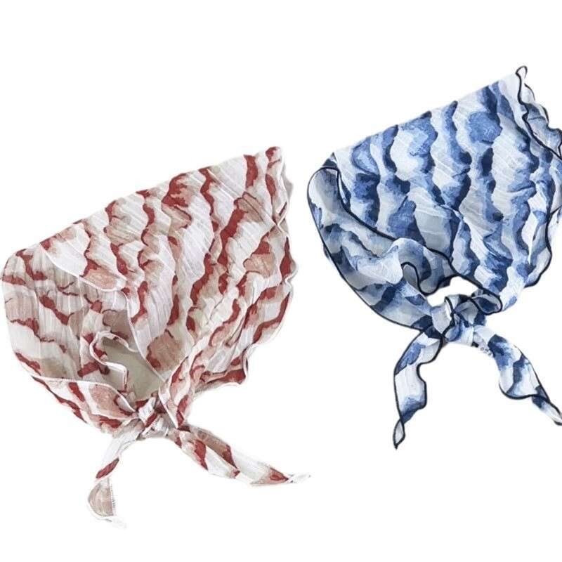 New Spring Autumn Vintage Artistic Pure Linen Triangle With Unique Design And Gradient Print, Small Decorative Neck Scarf Qian Pan