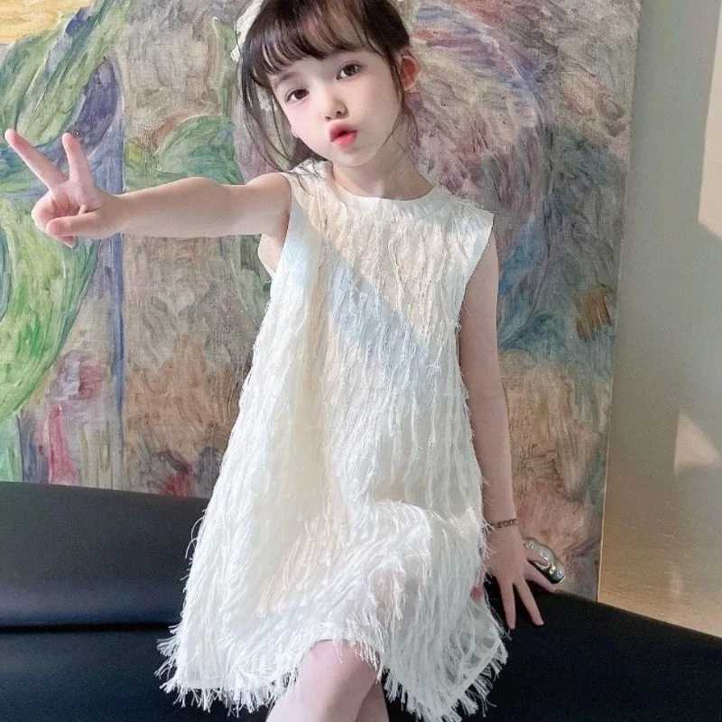 Trendy and Chic Fairy Princess Vest Dress for Baby with Stylish Tassel Bow Girl Girls Dresses 2 To 8 Years Cotton Kids White 6T260330