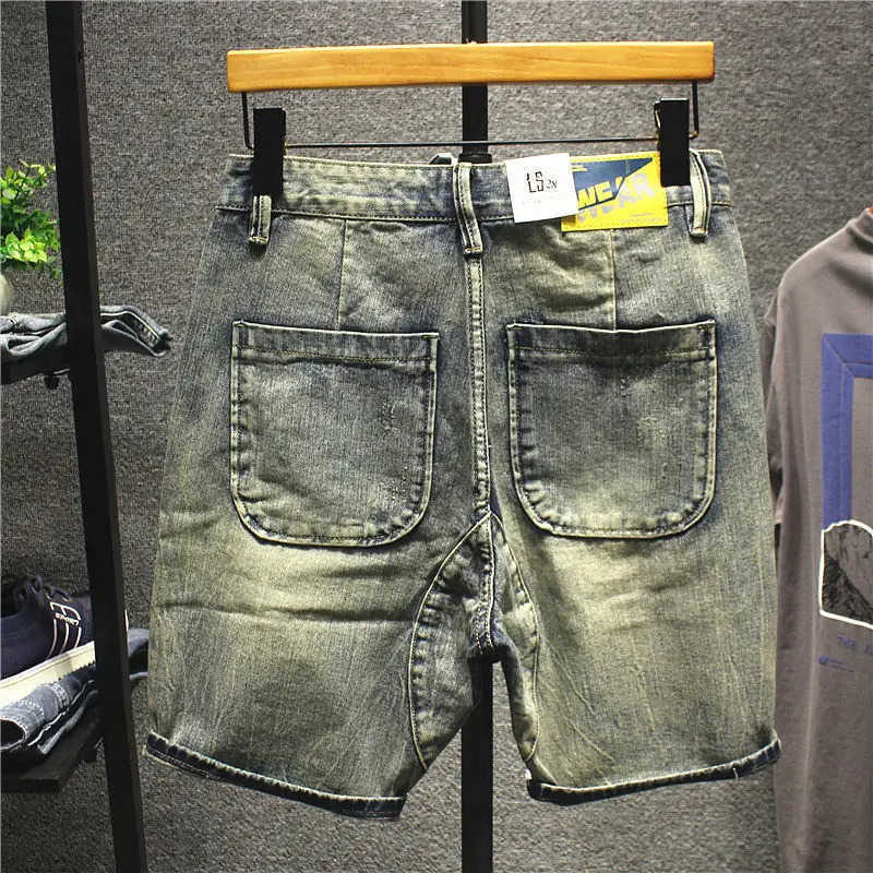 2025 Summer Thin Retro Old Ripped Korean Luxury Shorts Mens Ripped Loose Straight Beggar Pants Man Jeans Designer Denim Jorts H260330