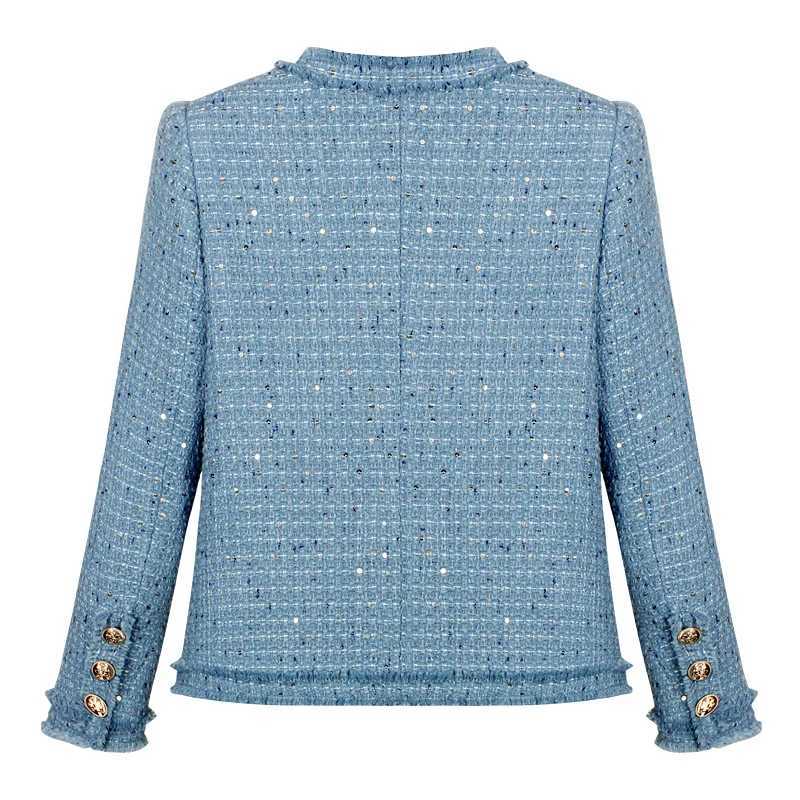 Elegant round Neck Sequin Tweed Braided Jacket Light Luxury Single Bretted High-End Fashion for Celebrity Heavy IndustryT260328