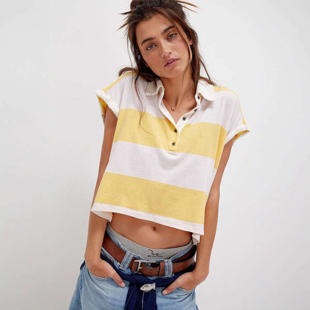 Hot Selling New Fashion Personality Casual Striped Polo Women S Short Sleeve Loose T Shirt