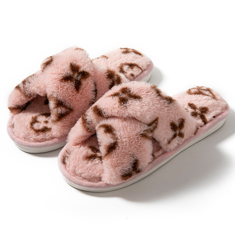 Free Shipping Designer Sandals Four Leaf Clover Open Toe Women's Slippers Autumn and Winter Warm Cotton Slippers Home Daily Outfit