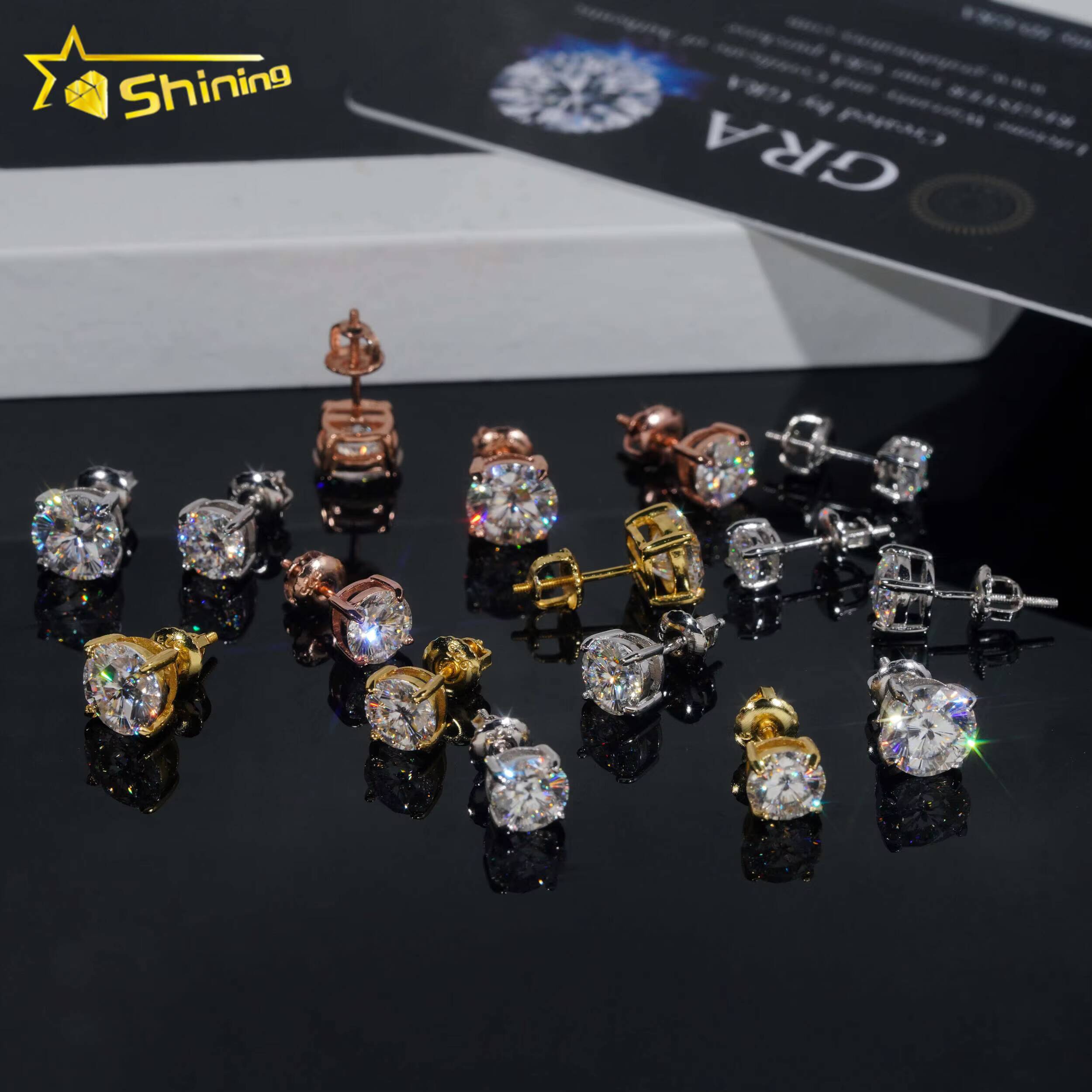 Ready to Ship Sterling Silver 925 Cherry Blossom Cut Moissanite Earrings Women Fashion VVS Round Shape Diamond Ear Studs