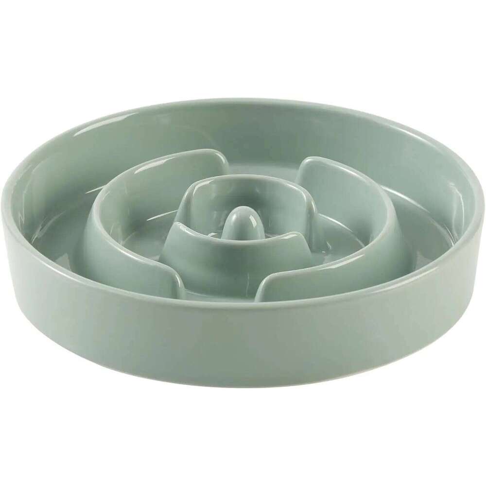 Ceramic Slow Feeder Dog Bowl for Medium/Large Breeds, Anti-Gulping Dish to Prevent Bloat and Choking, Light Green 26W0330