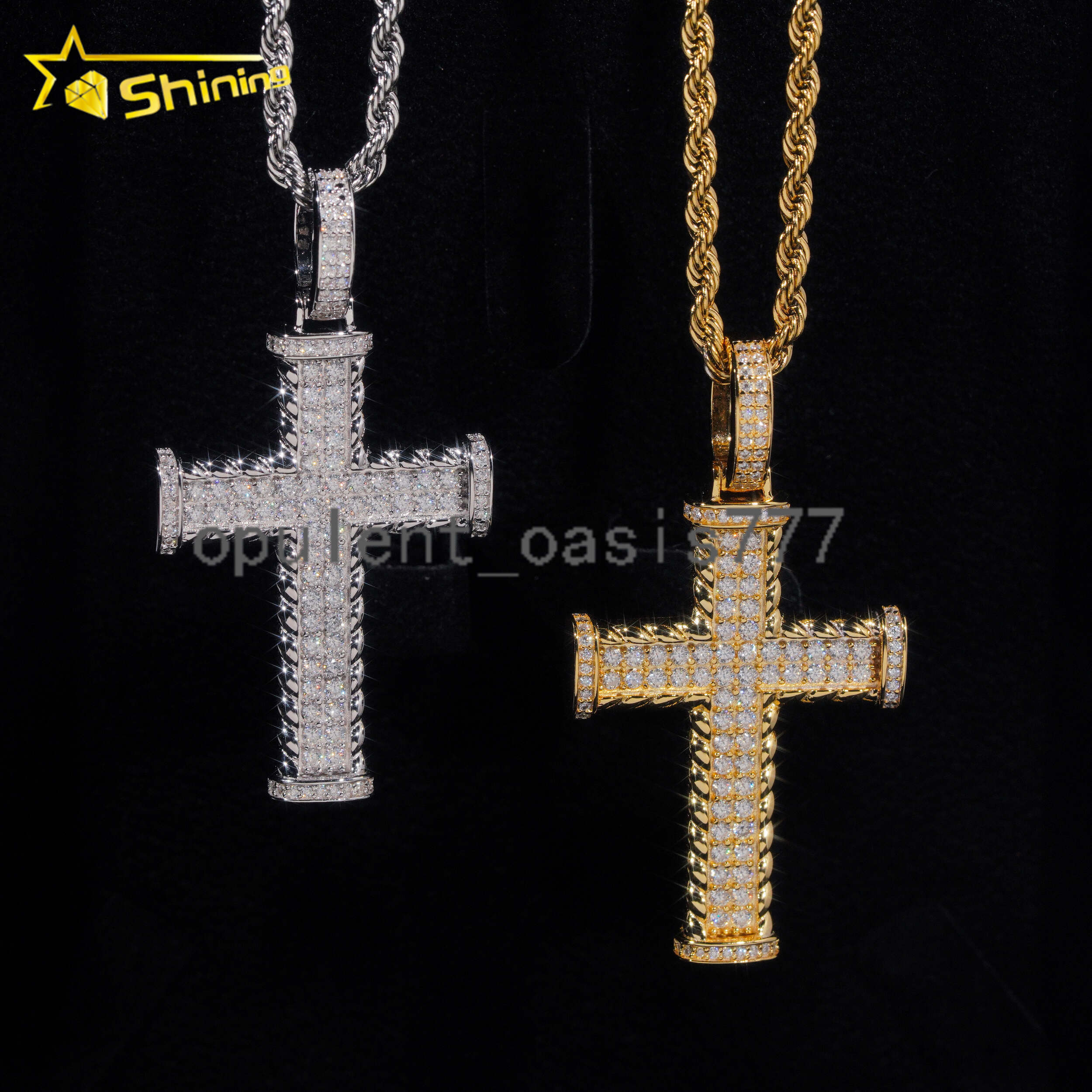Wholesale Price GRA Certificate 925 Sterling Silver Gold Plated Hip Hop Moissanite Cross Pendant Men Fine Jewelry Charm Pendant