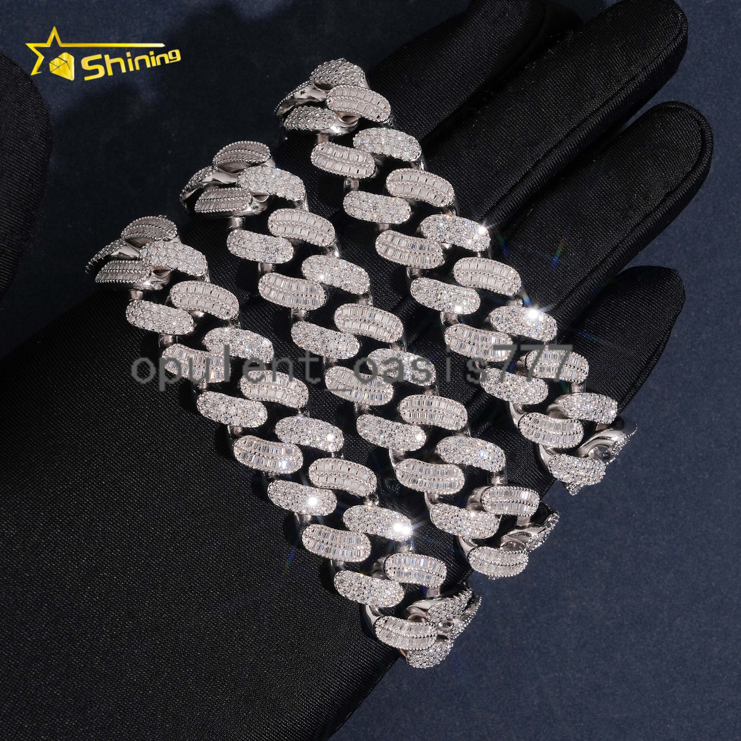 Hip Hop Jewelry 925 Silver Baguette Moissanite Cuban Link Necklace Custom Iced Out Moissanite Chain Cuban for Men