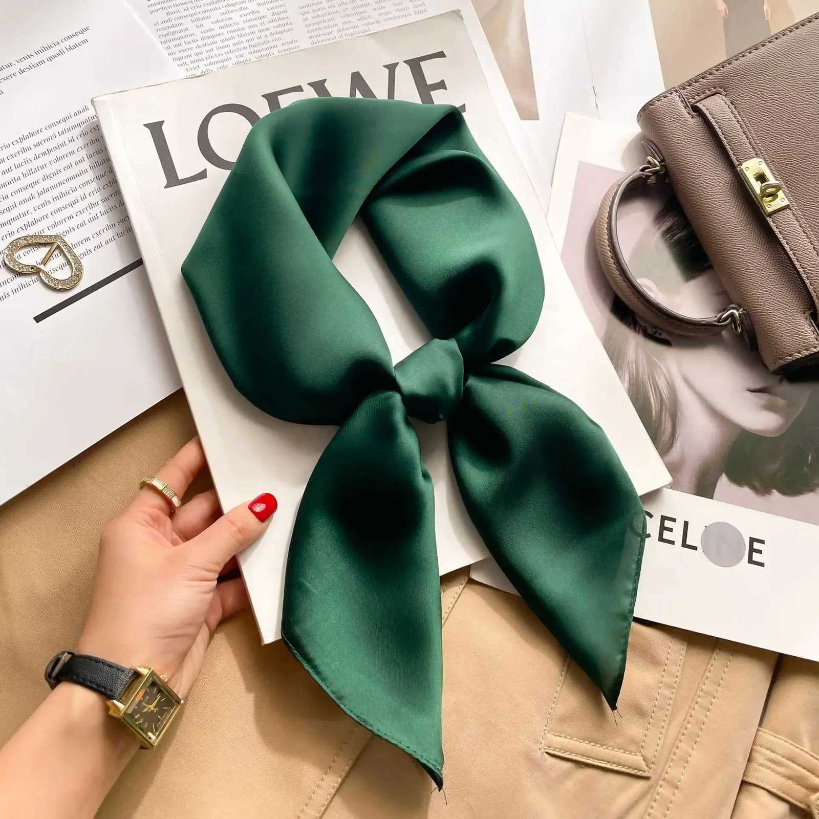 70cm Solid Neckerchief Hijab Scarf For Wen Silk Satin band Hair Scarves Fem Square Shawls Scarfs For Ladies X260328