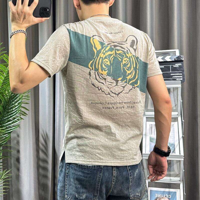 2026 Summer New Men's Short-Sleeve T-Shirt, Popular Tiger Print, Slim Fit, Cool Feel For Young Men