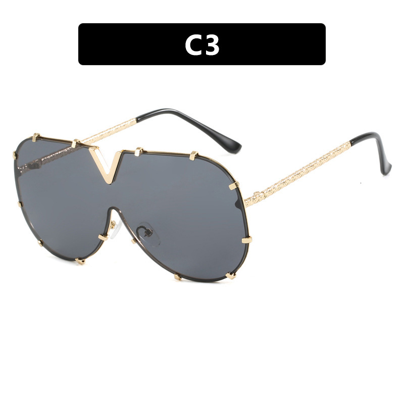 Luxury Brand Designer Sunglasses Fashion Metal One-Piece Sunglasses 2026 New European And American V Large Frame Sunglasses Ins Internet Celebrity Sun