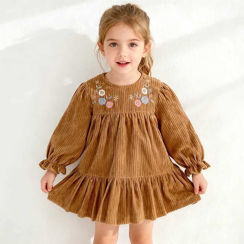 Spring Autumn Kids Baby Girls Long Sleeve Sweet Embroidery Flower Princess Dress New Black Girl Dress Children Clothes DressesT260330