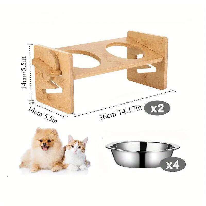 1 Set Of 4 Racks, Elevated Dog Cat Bowl Rack, Pet Feeding, 4-speed Adjustable Height 26W0330