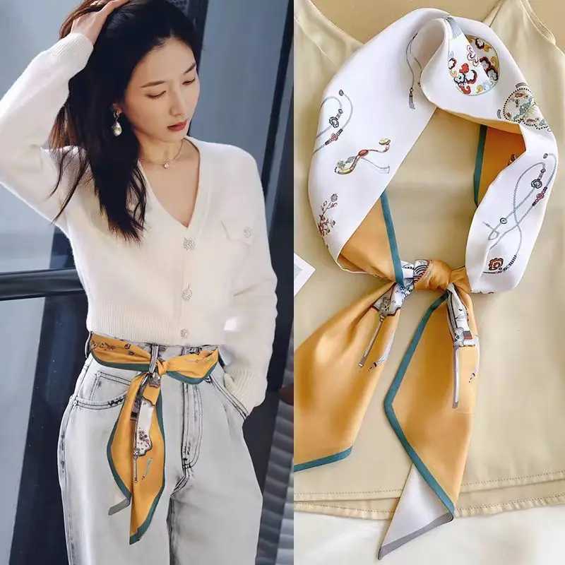 2026 New Dotted Silk Scarf band Wraps Fem Neckerchief French Korean Style Scarves Printed Scarf Small Long Scarf 15145cm X260328