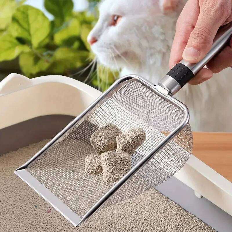 Stainless Steel Litter Scoop Durable Easy Clean Removal Ergonomic Handle Cat Manure Shovel Rust-Resistant Pet Cleaning Tool
