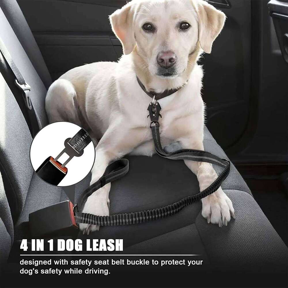 Reflective Shock Absorbing Pet with Car Seatbelt for Large Dogs Heavy Duty Tactical Bungee No Pull Dog Leash