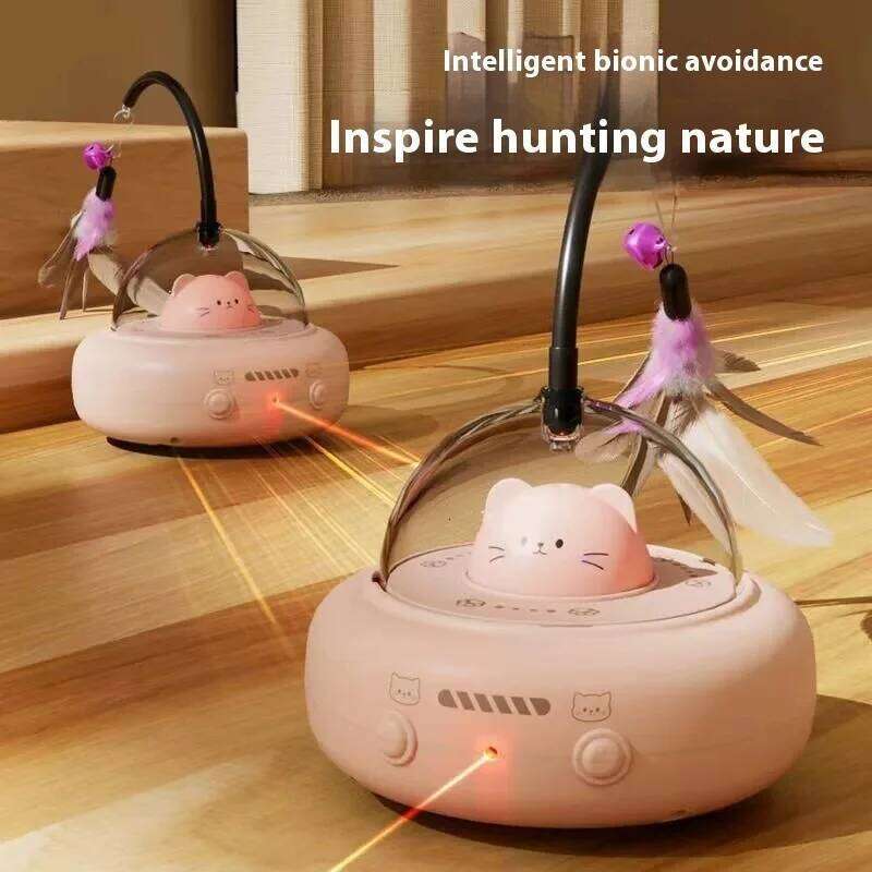 Smart Interactive Red Dot Laser Obstacle Avoidance Training Pet Toys USB Charging Replaceable Feather Cat Teaser Toy