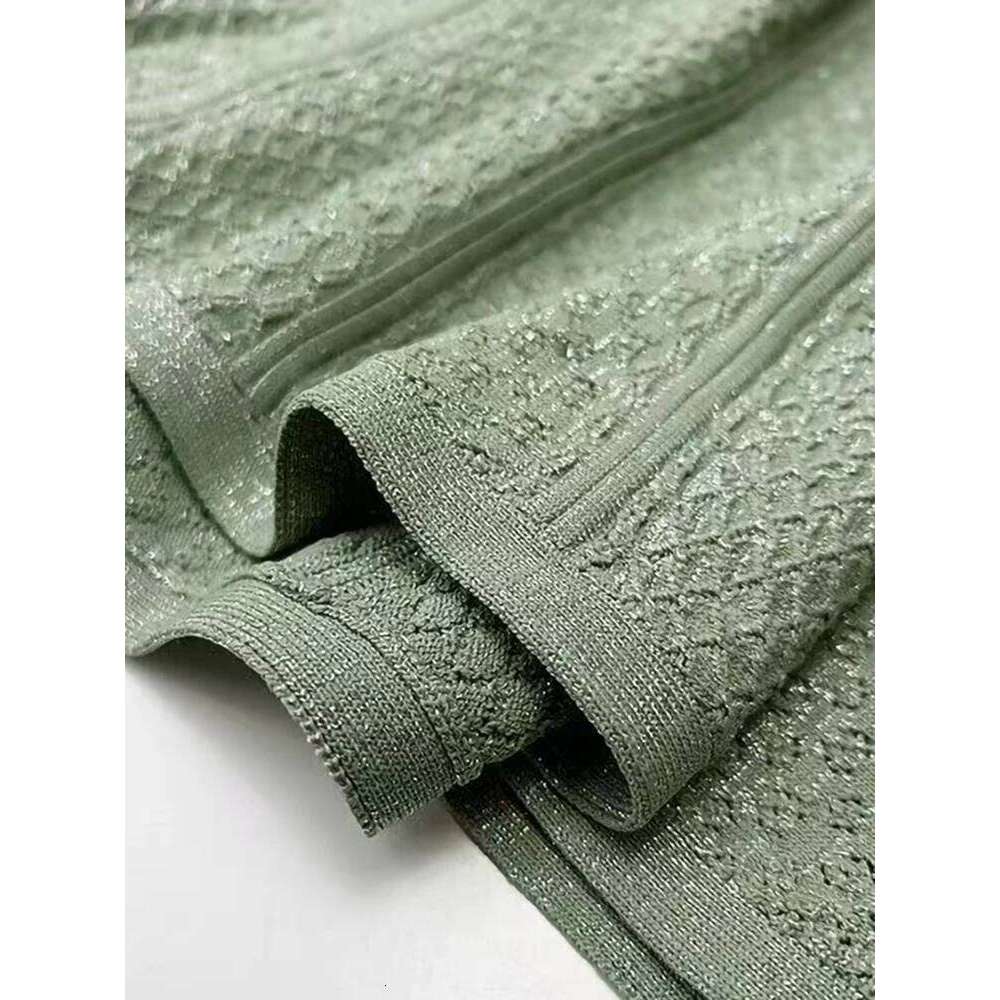 Summer New Fashion Green Knit Long Dress Women Elegant Temperament Pearl Button O-Neck Short Sleeve Slim Robe Ladies Mdng260330