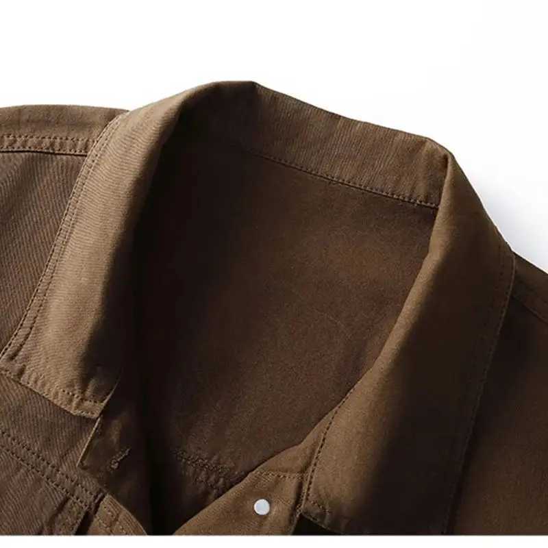 Retro Brown Short Denim Jacket Turndown Collar Long Sleeves Loose Fashion Versatile Jacket 2025 Spring Autumn New Womens TopT260328