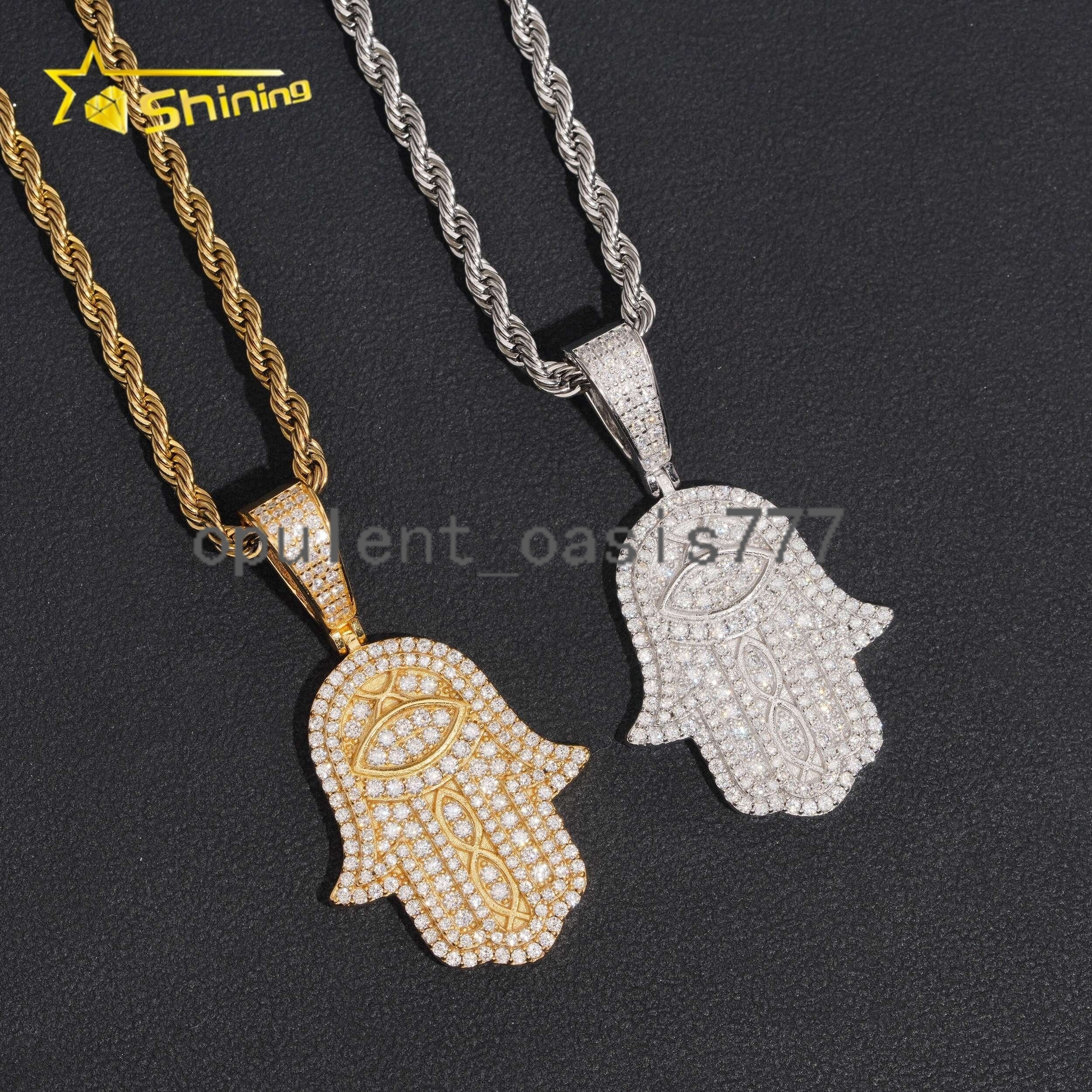 Fast Shipping Local Stock 925 Sterling Silver Hip Hop Mens Iced Out Moissanite Hamsa Pendant
