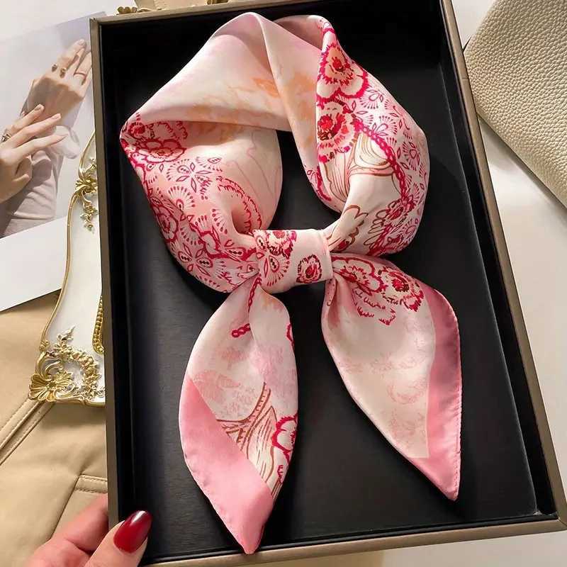 7070cm Leopard Green Brown Silk Scarf Women Simulated Silk Fresh and Elegant Versatile Headwear Clothing Bags and Square Scarf Z260330