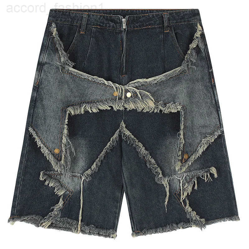 Harajuku Vintage Functional Embroidered Star Pattern Denim Shorts Mens Oversized Sunny Bermuda Casual Shorts College Pants Y2K H260330