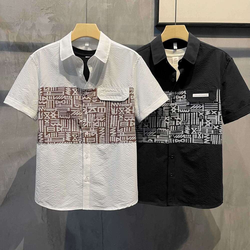 Stylish Color-Block Short-Sleeve Shirt Jacket 2024 Summer New Loose-Fit Casual Men's Top