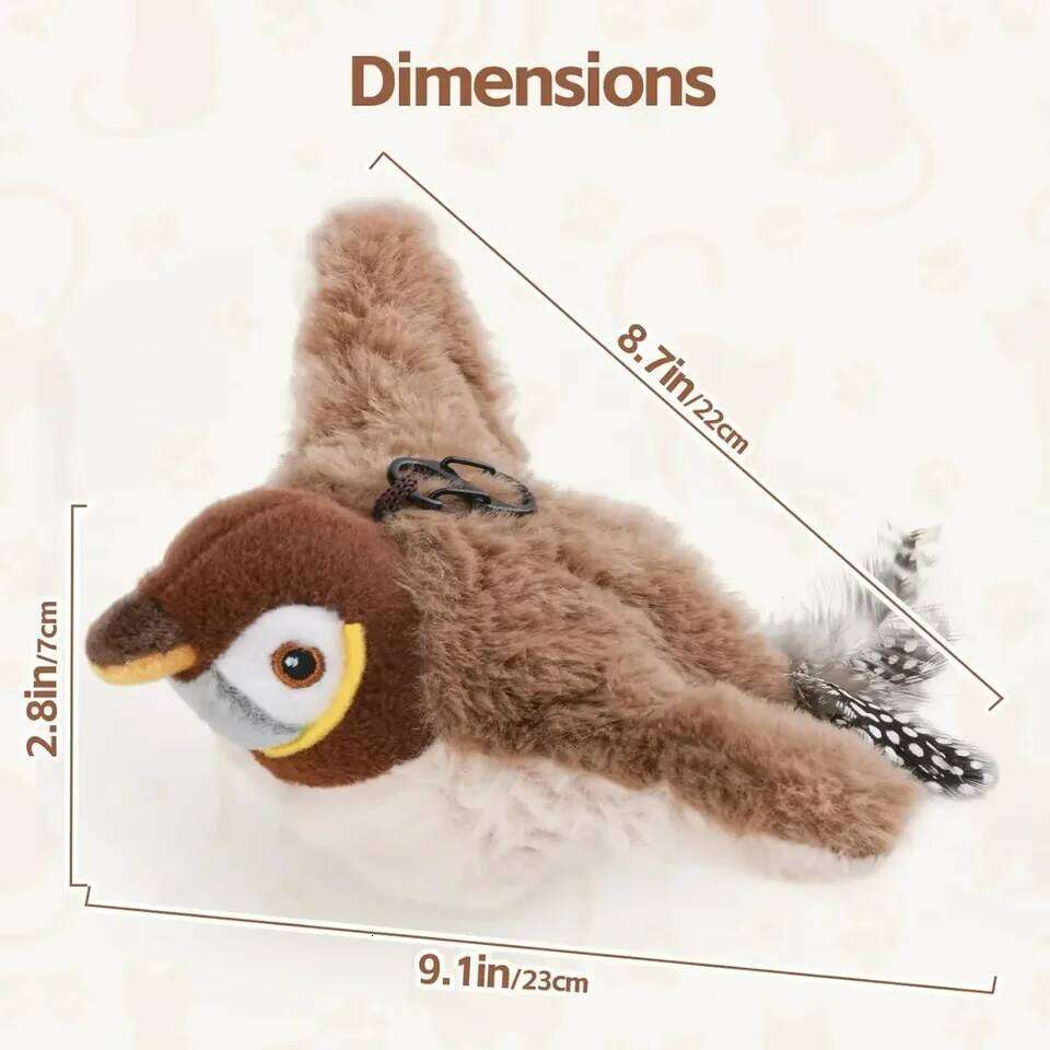 Interactive Toys Electric Pat Bird with Cat Teaser Pole Dog Cats Touch-Activated Squeaky Catnip USB Rechargeable Plush Toy