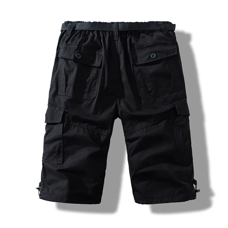 2026 Summer Black Cotton Thin Work Pants Army Green Mens Loose Straight Knee-length Shorts Gray Khaki Blue Are Available 260327