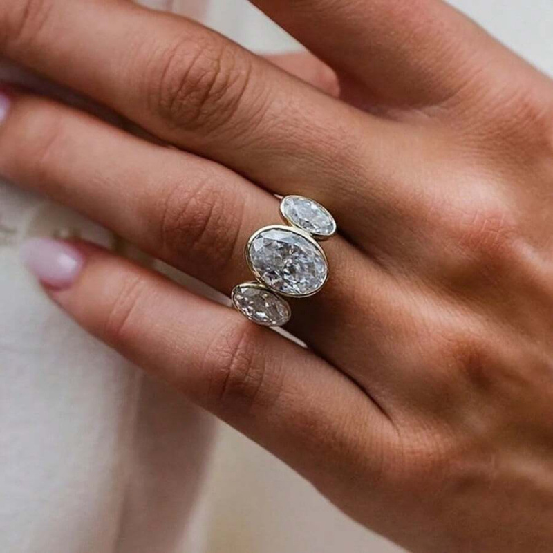 Choucong Ins Top Sell Vintage Jewelry 18K Gold Fill Threee Stones 5A Cubic Zirconia CZ Diamond Party Elegant Eternity Women Wedding Bridal Ring Lover 