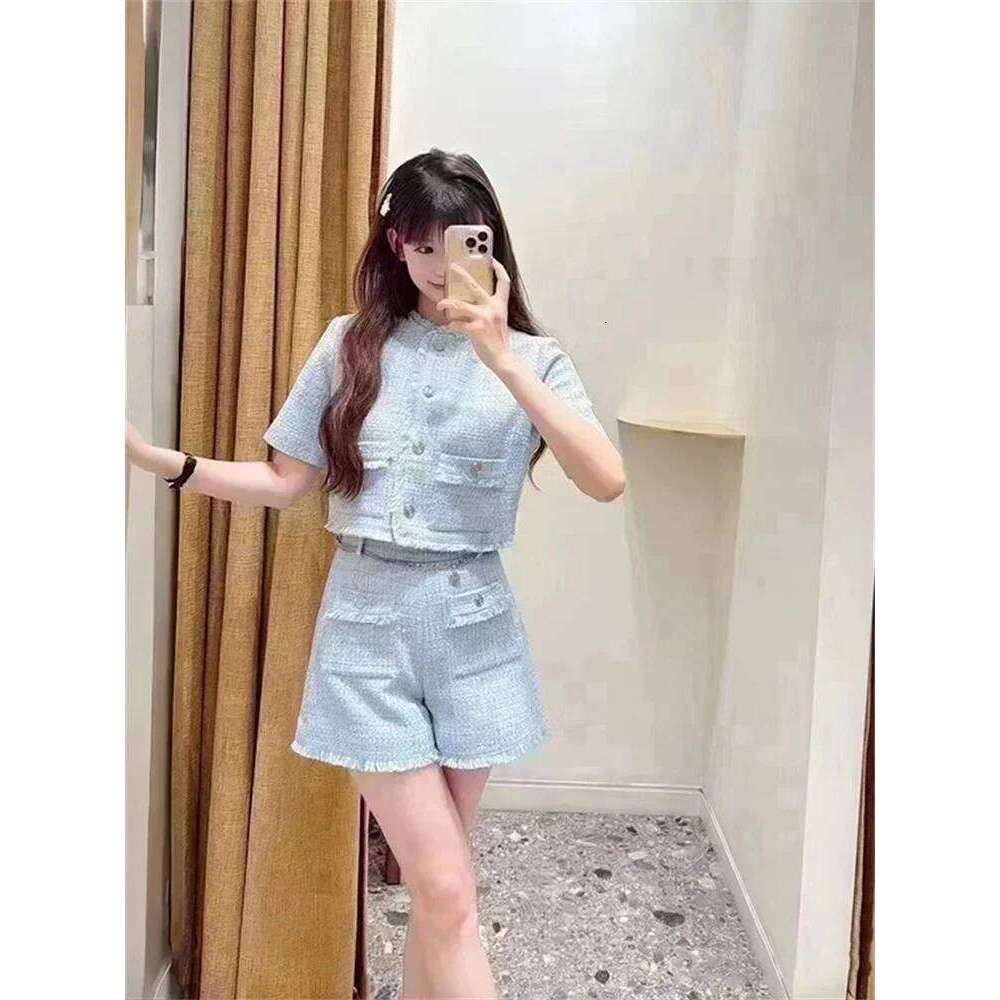 Women Tweed Trimmings Single Breasted Coat Cardigan , Metal Chain Straight Long Pants Or Shorts For Female Mdng260330