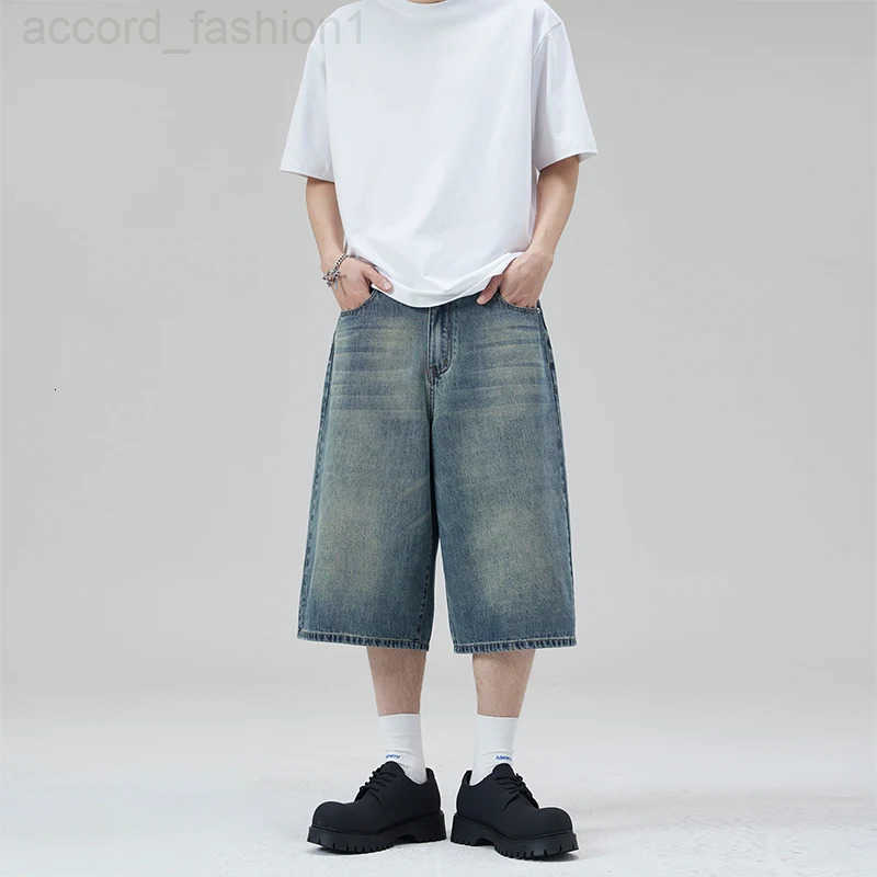 Summer New Fashion Denim Shorts Loose Straight Casual Vintage American Personality Jeans Streetwear Male Short Pants H260330
