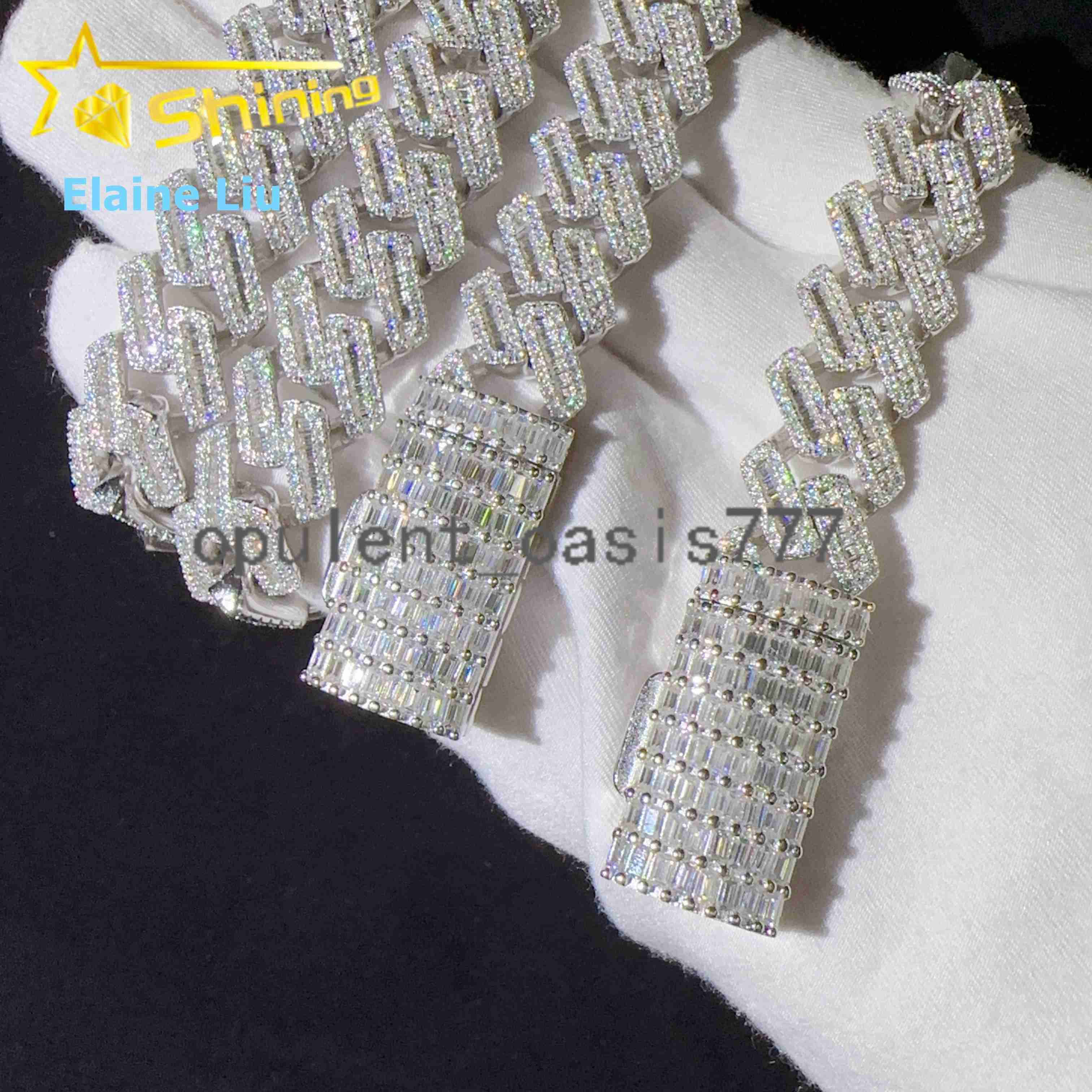 Iced Out 925 Sterling Silver GRA Certificate Hip Hop 15MM VVS Moissanite Diamond Fine Jewelry Miami Cuban Link Chain Necklace