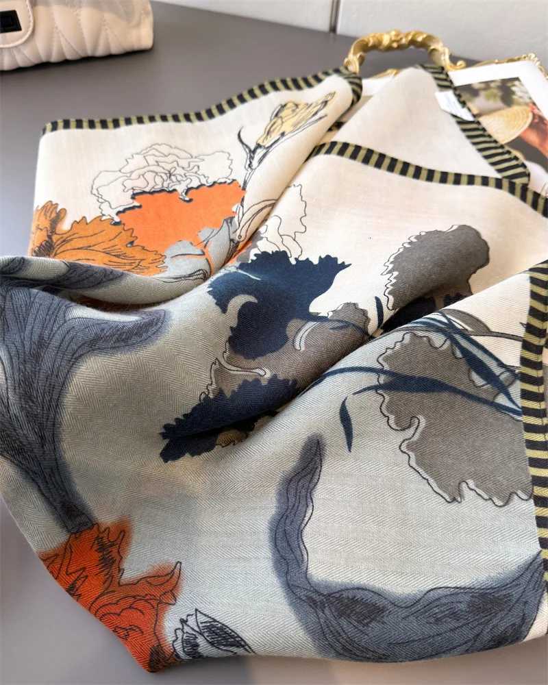 Luxury Floral Print Scarf for Wen Wraps Cotton Feel Hijab Warm Spring Autumn Soft Square Foard Bandana Neckerchief X260328