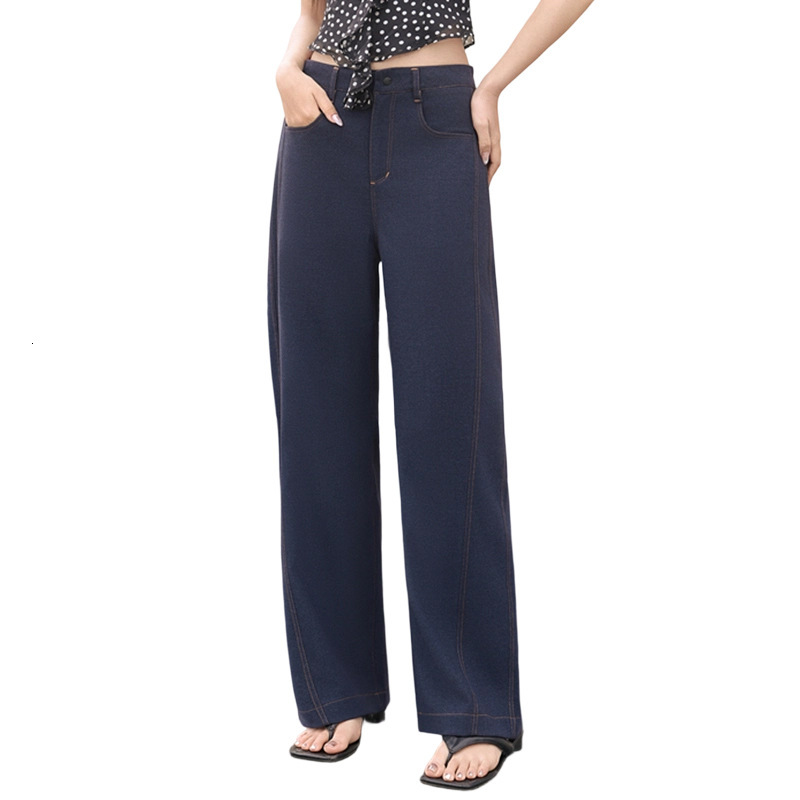 Spring/Summer Lightweight Denim Curved-Cut for Women, Loose Fit, Draped Long High-Waisted Wide-Leg Casual Pants, Streetwear Straight-Leg Pants