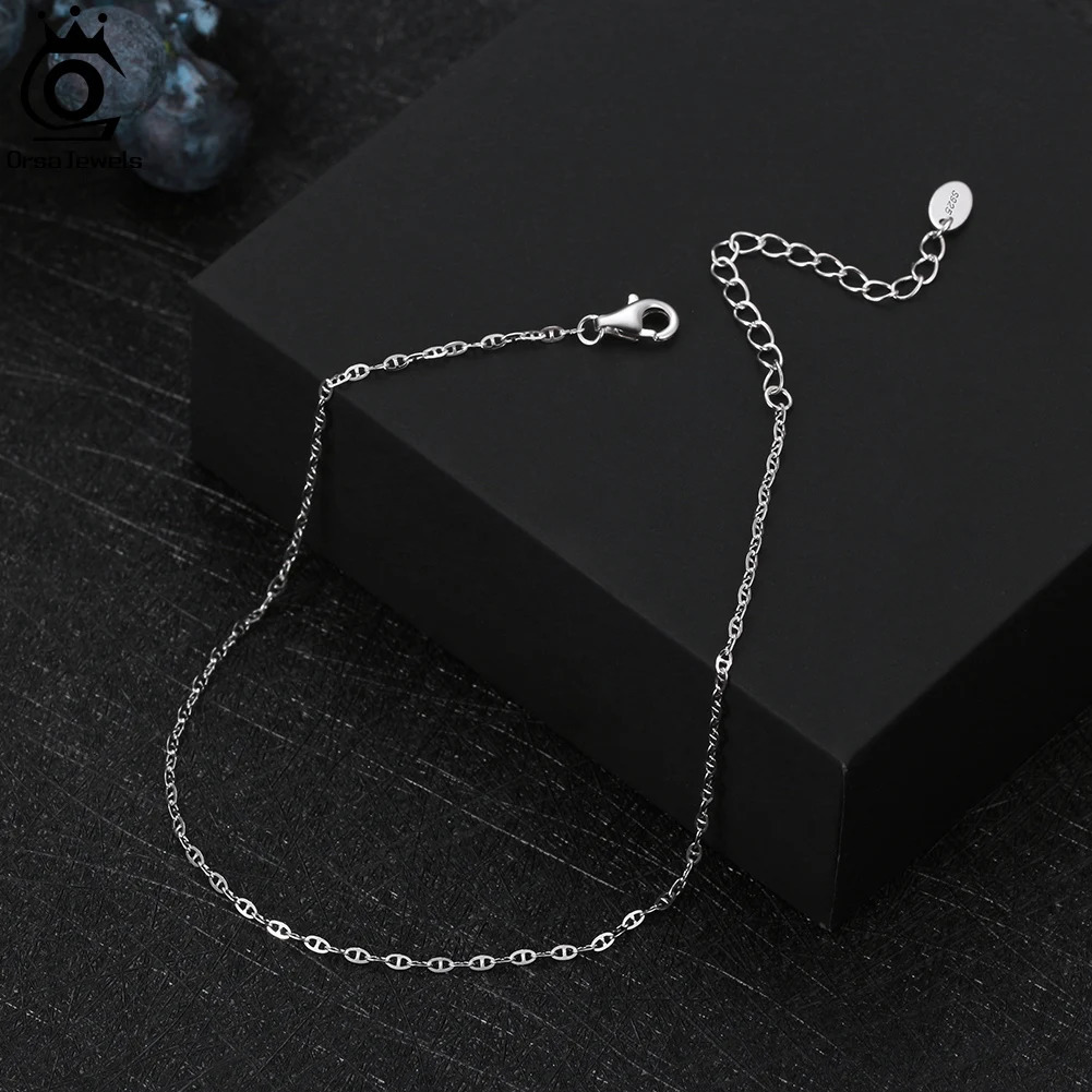 ORSA JEWELS 925 Sterling Silver Mariner Chain Anklets Fashion Women Summer 14K Gold Foot Bracelet Ankle Straps Jewelry SA24 260324