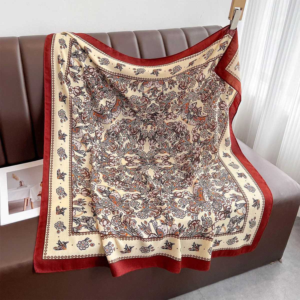 9090cm Retro Printed Square Scarf Women Imitation Silk Scarves Bandanas Summer Travel Shawl Wraps Elegant Hijab Neckerchief Z260330