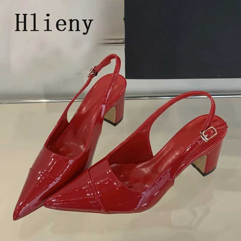 Hlieny Fashion Back Buckle Strap Women Pumps Pointed Toe Patent Leather Sexy Slingback Sandals High Heels Wedding Shoes Bride Z260330